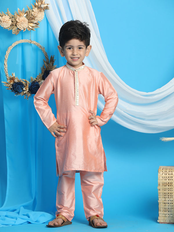 Boy's' Pink Viscose Kurta And Pyjama Set